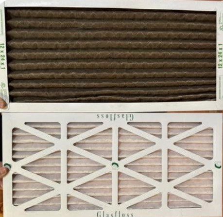 Clean filter next to a dusty, dirty filter